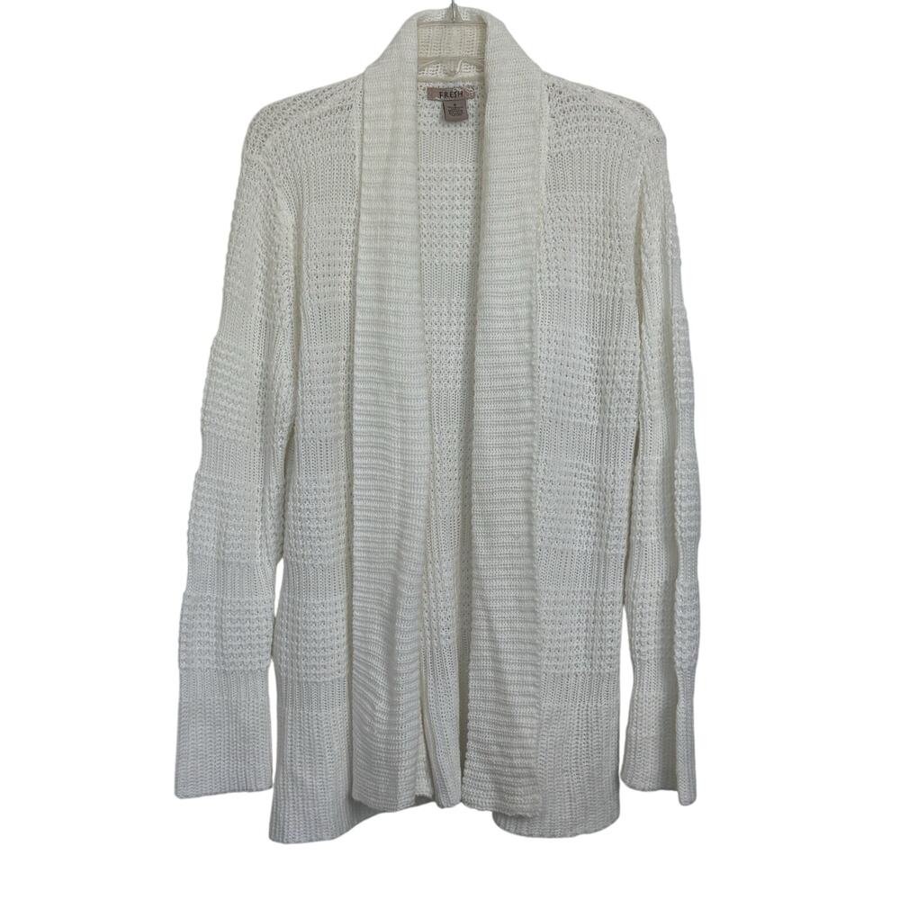Fresh White Open Front Knit Cardigan Size Small Classic Casual Cozy Boho Fairy